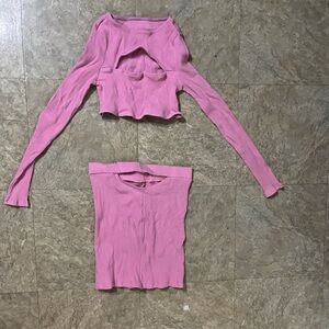 Pink two piece peek a boo set